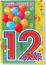 Hoera 12 Jaar! Luxe verjaardagskaart - 12x17cm - Gevouwen Wenskaart inclusief envelop - Leeftijdkaart