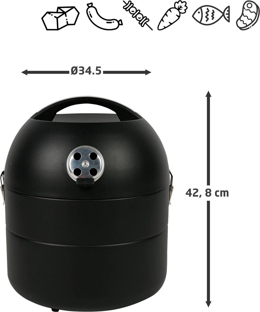 Draagbare houtskoolgrill compacte tafelgrill met ventilatiesysteem en asbak stalen grill Ø 29 cm afmetingen: Ø 34 5 x 42 8 cm