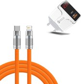 DrPhone OptiCharge LC - HALO5 Charger + LSC1 Lightning to USB C Cable - Type-C Fast Charger & LED-display – Snellader – 1 Meter - Oranje/Wit