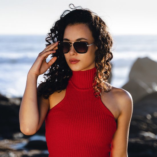 PB Sunglasses - Mason Gold Gradient Brown - Zonnebril heren en dames - Gepolariseerd - Bruine lenzen - Rechthoekige zonnebril - Stijlvolle extra neusbrug van PB Sunglasses — afbeelding 4