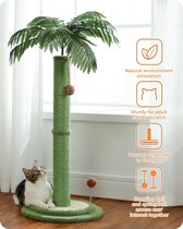 Kattenu kokosnoot palmboom krabpaal - Groen - Unieke krabpaal - Extra sterk met dikke palen - 85 cm hoog - Natuur krabpaal