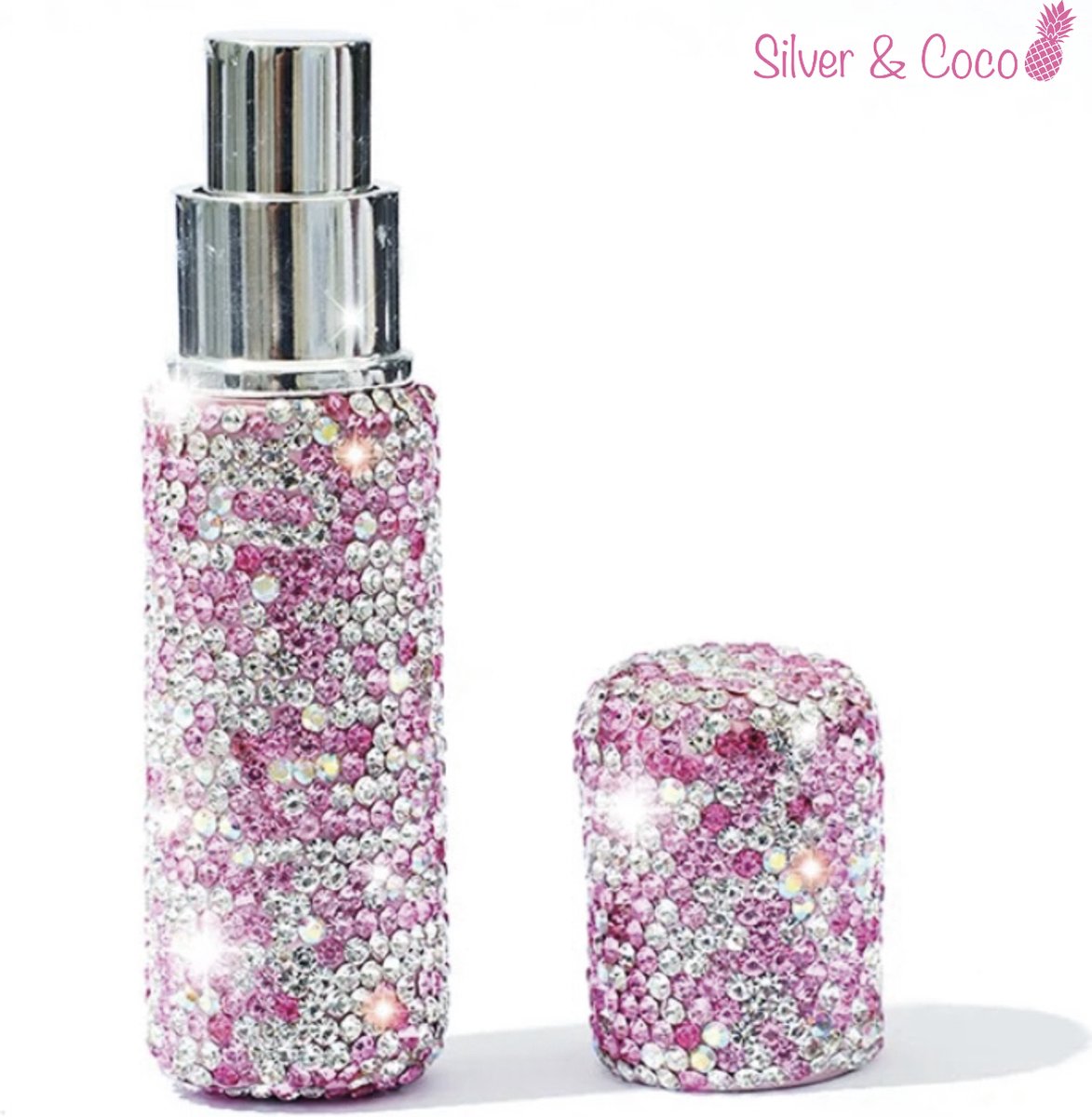 Goedkoopste SilverAndCoco® - Glitter Parfum Verstuiver Navulbaar Fles | Klein Mini Hervulbaar Spray Zilveren Glamour Flesje - 5ml / Roze Zilver Diamantjes Steentjes