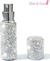 SilverAndCoco® - Glitter Parfum Verstuiver Navulbaar Fles | Klein Mini Hervulbaar Spray Zilveren Glamour Flesje - 5ml / Zilver Diamantjes Steentjes