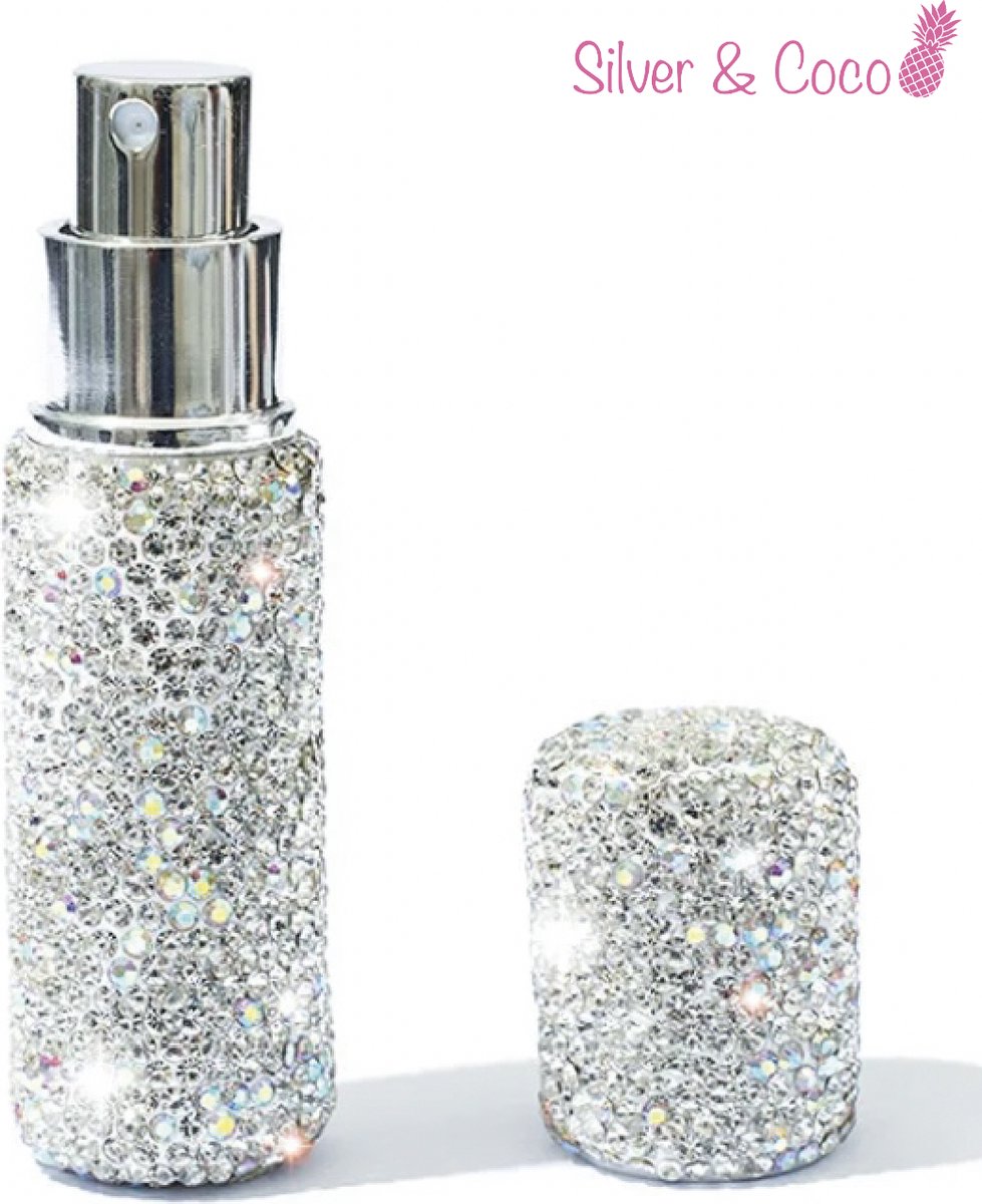 Goedkoopste SilverAndCoco® - Glitter Parfum Verstuiver Navulbaar Fles | Klein Mini Hervulbaar Spray Zilveren Glamour Flesje - 5ml / Zilver Diamantjes Steentjes