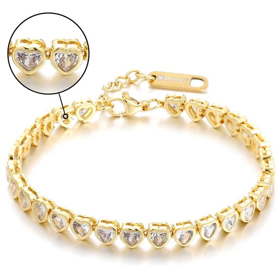 Malinsi Armband Dames Lovely Goud 18K Plating - Hart Zirkonia Stenen 17-20,5cm Verstelbaar - Armbanden Vrouwen