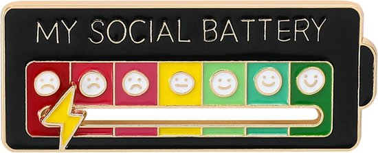 Social Battery Pin Zwart - Sociale Batterij broche - Grappige badge - Cadeau onder de 10 euro - Kleine cadeautjes