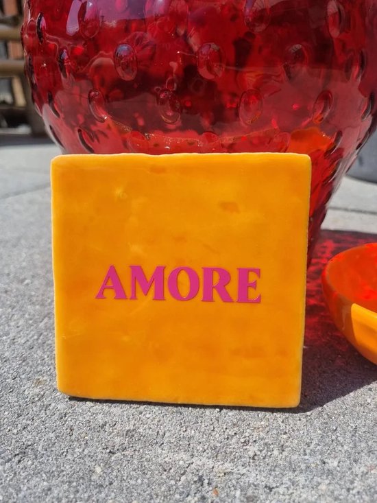 Het Inpakhuis - Tegeltje - Spreuktegel - Quotetegel - Quote - Amore - Oranje / Roze