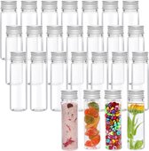 Kurtzy Helder Plastic Test Buisjes met Schroef Dop & Schoonmaak Borsteltje (25pak) - 50ml - Herbruikbaar Transparante Container Buisjes voor Snoep Opslag, Vloeistoffen, Badzout, Kralen en Bloemen
