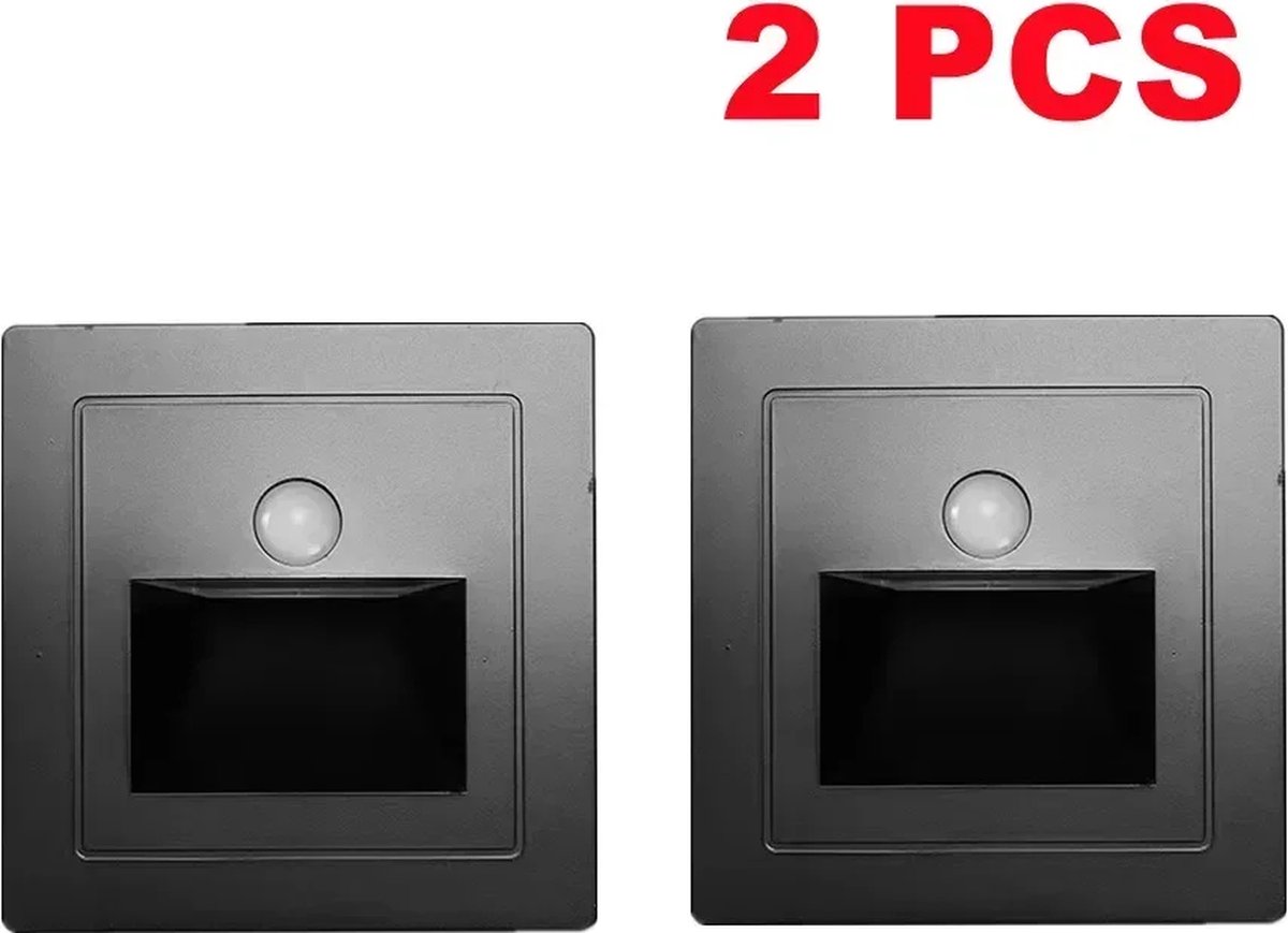 Arasta 2 Stuks Pir Bewegingsmelder Sensor Led Traplicht Infrarood Menselijk Inductielamp Inbouw Treden Ladder Trap Slaapkamer Nachtlampje Zwart (Warm Yellow)