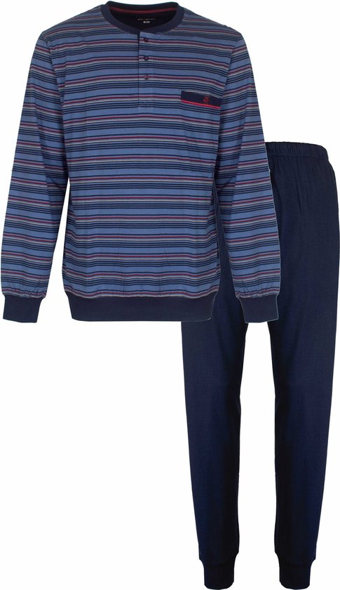 Paul Hopkins - Heren Pyjama -Gestreept - Polo sluiting - Blauw. - Maat XXL