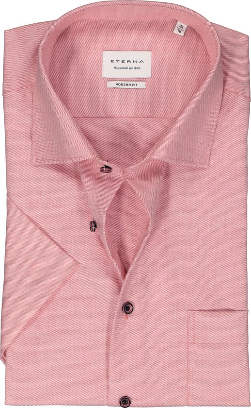 ETERNA modern fit overhemd korte mouw - twill - roze - Strijkvrij - Boordmaat: 40