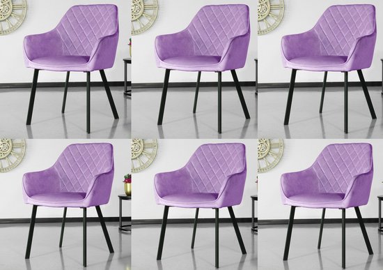 OFFRE SET: Chaise de salle à manger 6 pièces avec accoudoirs Chaise de salle à manger en velours violet Yurgan