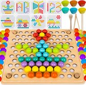 Montessori speelgoed - Houten puzzel - Kleurrijke kralen - Kinderpuzzel - Motorische vaardigheden ontwikkelen - Hand-oog coördinatie - Logisch denkvermogen - Familieplezier - Duurzaam houten speelgoed - Educatief speelgoed