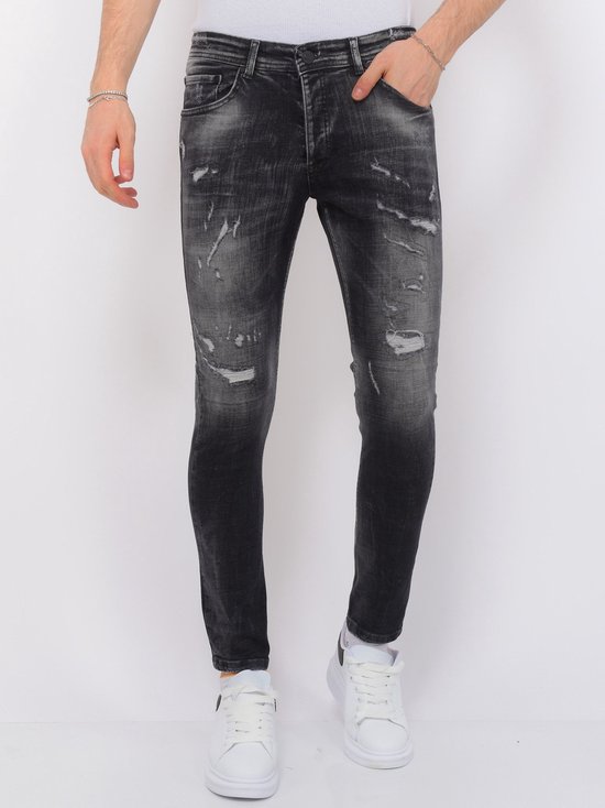 Destroyed Jeans with Paint Splatter Heren - Slim Fit -1086- Zwart