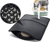 Kattenbakmat, dubbele laag, opvouwbare kattenbakonderlegger, waterdicht, antislip, met groot gat, 42 x 60 cm, zwart