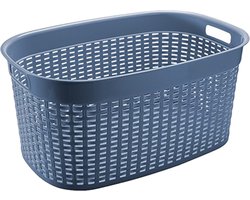 Hega Hogar Rotan line wasmand - blauw - inhoud 44 liter - kunststof - 58 x 39 x 27 cm - met handvatten