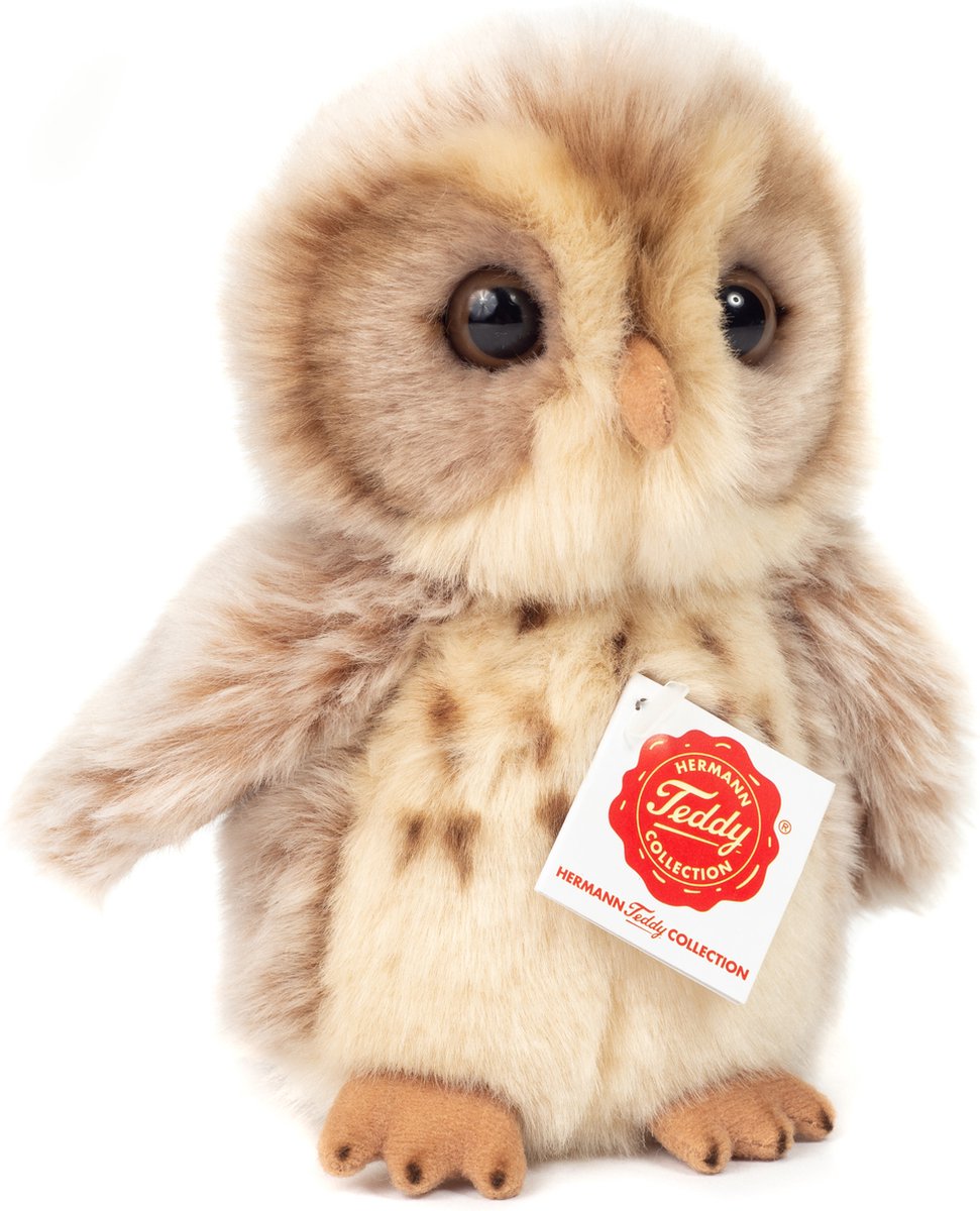 Hermann Teddy Knuffeldier Uil - zachte pluche stof - premium knuffels - lichtbruin - 16 cm - Vogels/uilen
