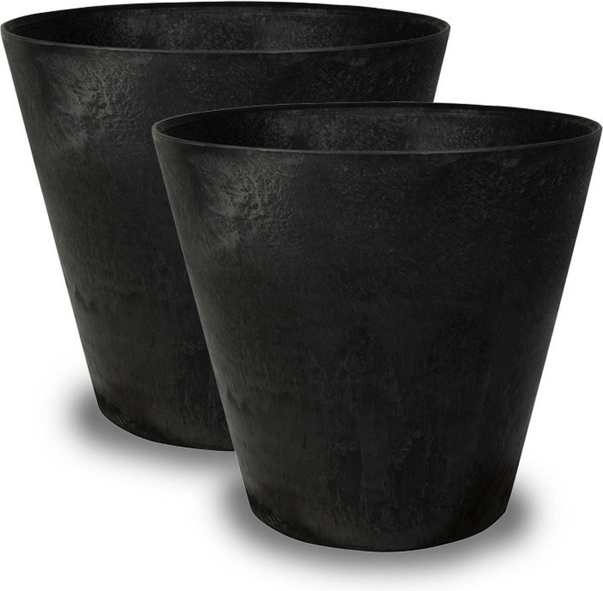 Artstone Bloempot Claire - 2x - zwart - D43 x H39 cm - met drainagesysteem - voor binnen en buiten
