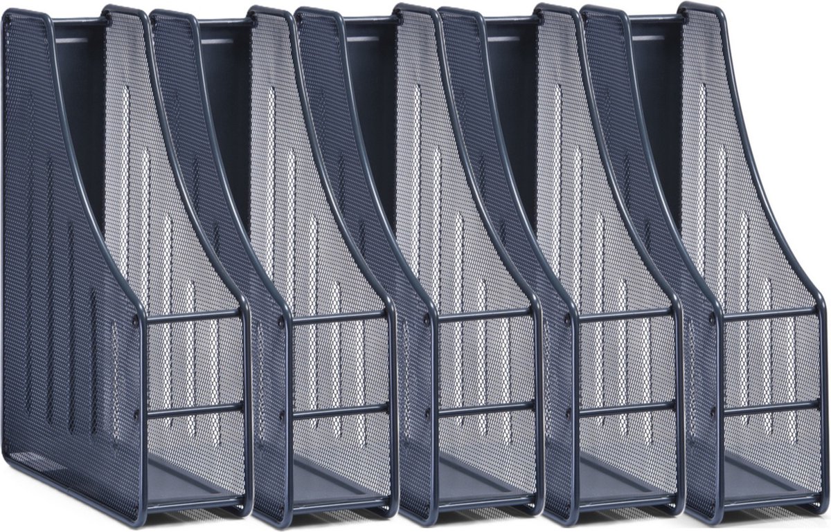 Zeller Lectuurbak - 5x - documenten opbergbak - antraciet grijs - draad metaal - L9 x B27 x H35 cm