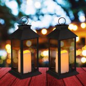 relaxdays 2x led lantaarn - vlameffect - sfeerverlichting - windlicht - zwart - 30 cm hoog