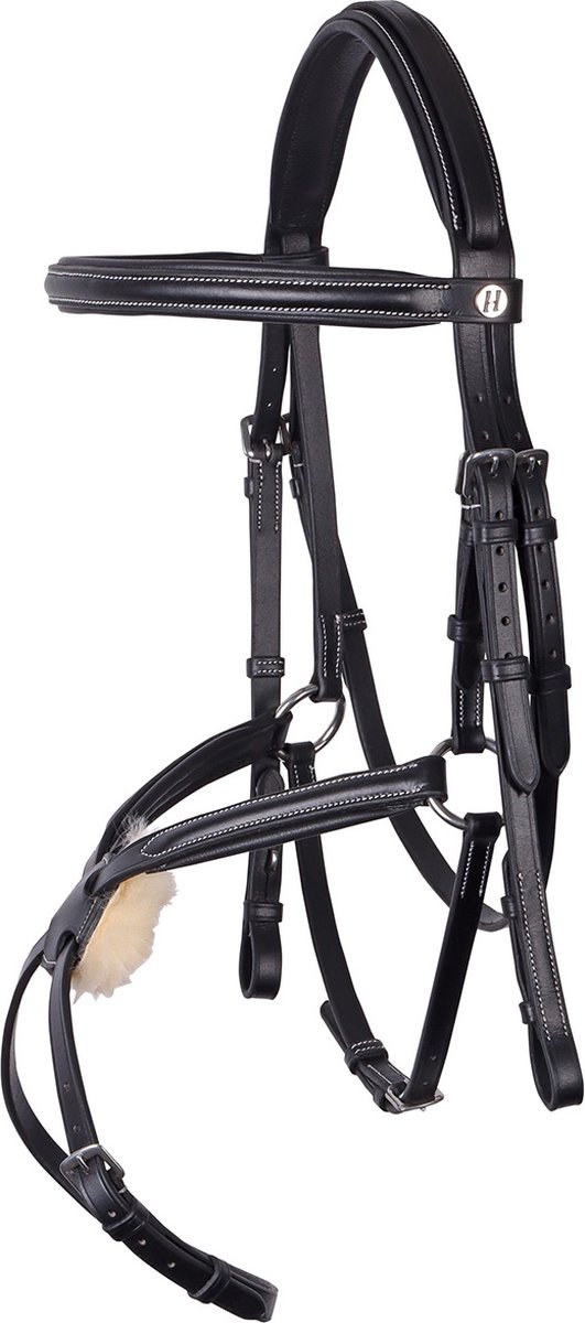 Covalliero Bridon Cancun Noir Complet - Bride D'Équitation Avec Rênes, Rembourrage Fourrure Synthétique, Coutures Contrastées