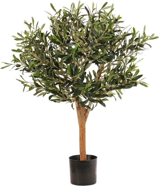 Olijfboom rose - véritable plante artificielle - tronc en bois - hauteur 75cm - 1040 feuilles - 24 olives