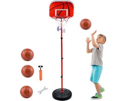 foto van Basketbalpaal - Basketbalpaal Voor Binnen en Buiten – Basketbalring Met Standaard – Basket – Verstelbare Basketbal Paal Voor Kinderen - Met 3x basketbal En Ballenpomp