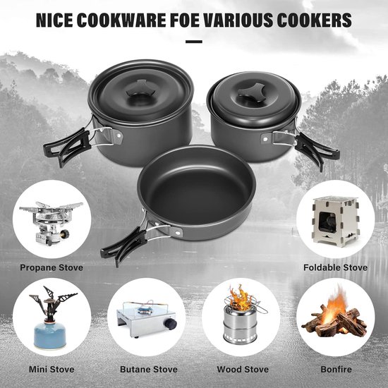 Kampeerpannenset Kampeerpot Outdoor Serviesset Kookpottenset met opbergtas voor 2-3 personen Outdoor gebruiksvoorwerpen Koken Kamperen — afbeelding 5