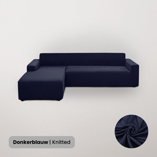 BankhoesDiscounter Knitted Bankhoes – Hoekbank – M4 (220-300cm) – Donkerblauw – Sofa Cover – Bankbeschermer – Bankhoezen Voor Hoekbank