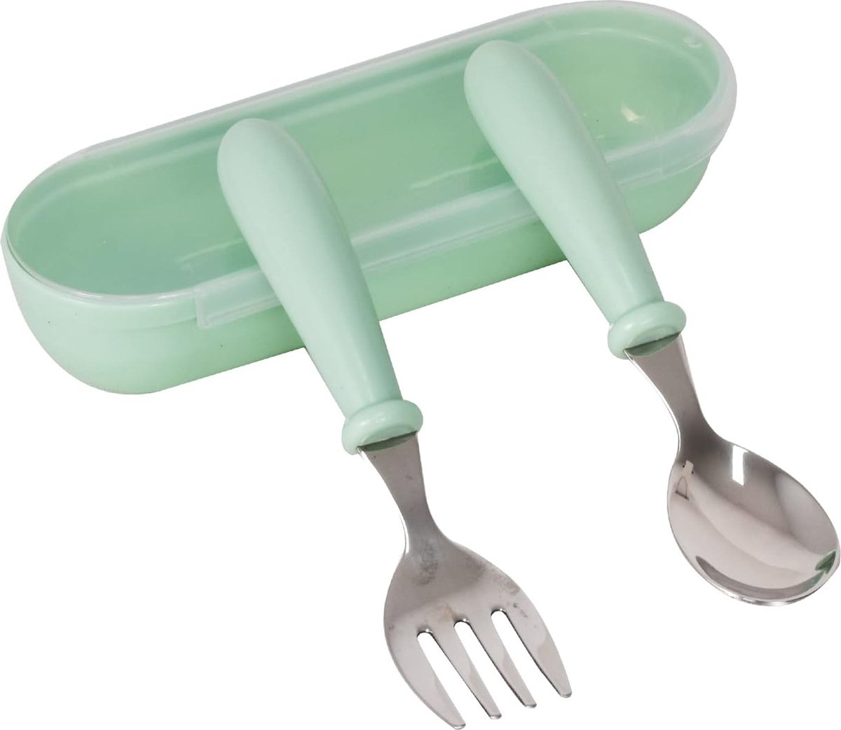Exzact kinderbestek 4-delige set roestvrij staal/peutergerei/bestek - 1 x vork, 1 x veilig dinermes, 1 x dinerlepel, 1 x dessertlepel met illustraties (Grappige dieren