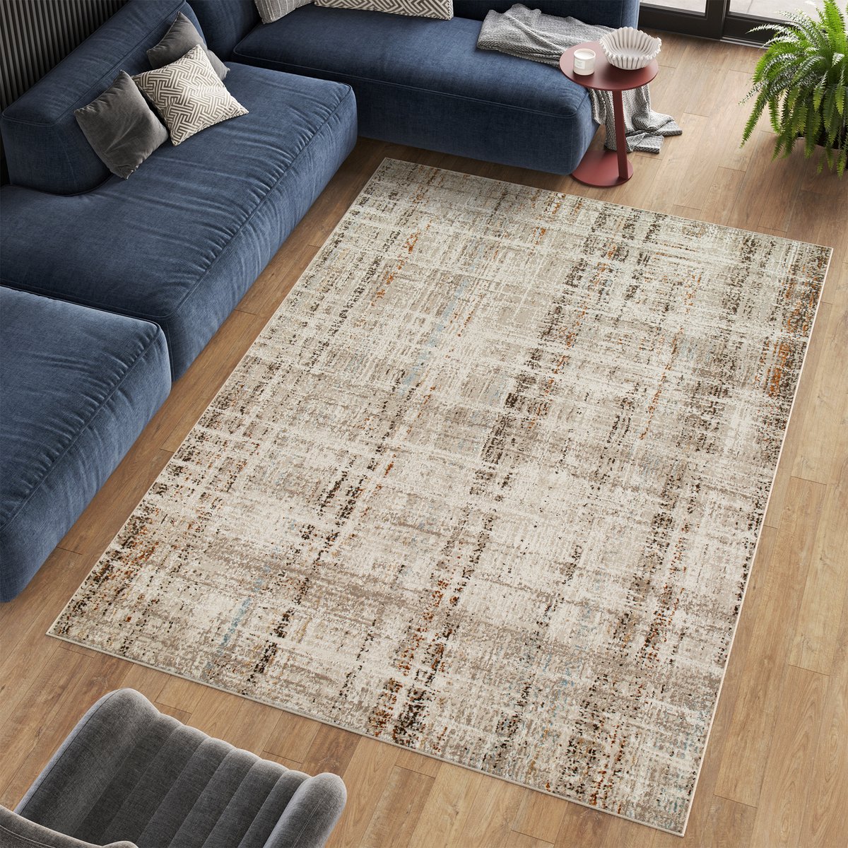 Tapiso Retro Vloerkleed Beige Gestreept Laagpolig Woonkamer Tapijt Maat- 140x200