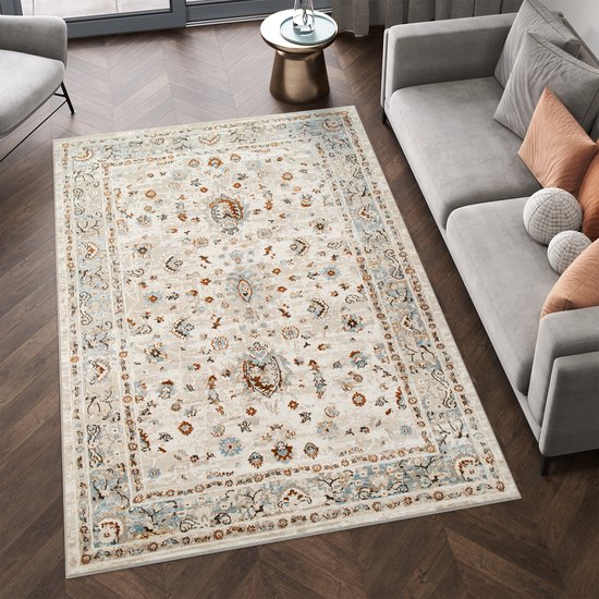 Tapiso Retro Vloerkleed Beige Creme Vintage Laagpolig Oriental Tapijt Maat- 160x220