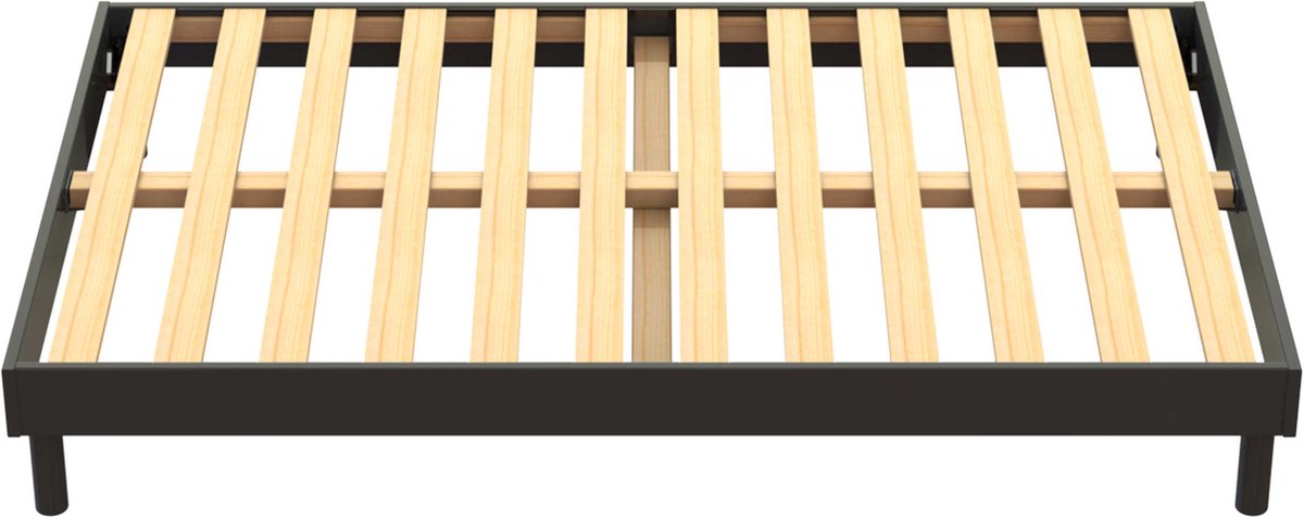 Bedframe Tibor 12 Latten 160x200 - Antraciet - Emob - Bedbodem Op Poten - Antraciet - Hout; Multiplex Tweepersoons Normaal Bed