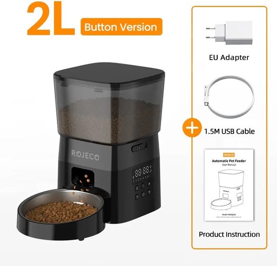 Automatische kattenvoederbak, 8 l, automatische kattenvoederautomaat met timer, houdt voedsel vers, tot 50 porties, 6 maaltijden per dag, voedseldispenser met roestvrijstalen kattenvoerbak, 10s