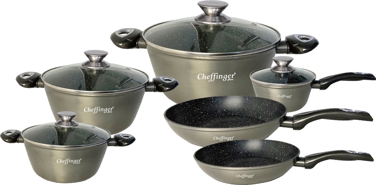 Cheffinger Pannenset - 10-delig - Zilver - Inductie - Met Deksels