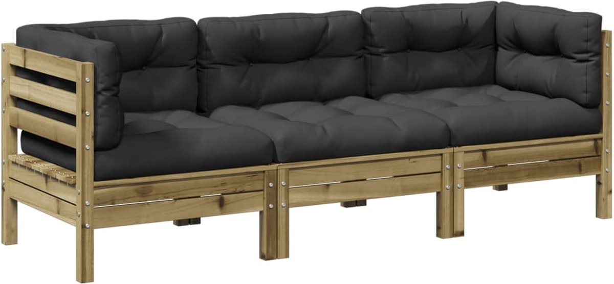 vidaXL 3-delige - Loungeset - met - kussens - geïmpregneerd - grenenhout antraciet