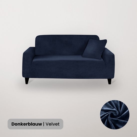 BankhoesDiscounter Velvet Voorgevormde Bankhoes – M3 (175-220cm) – Donkerblauw – Sofa Cover – Bankbeschermer – Bankhoes Stretch