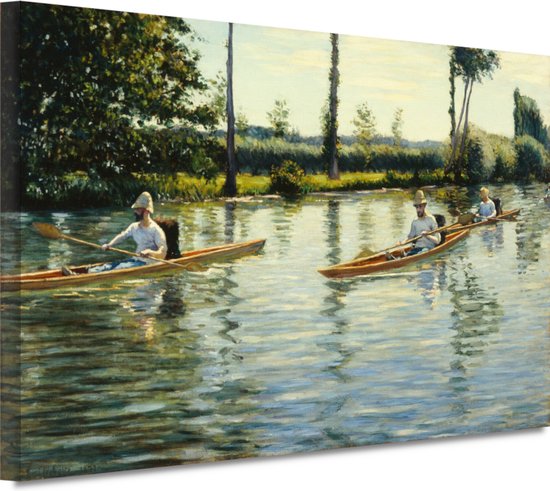 Varen op de Yerres - Gustave Caillebotte wanddecoratie - Roeien schilderijen - Canvas schilderij Sport - Klassiek schilderijen - Canvas schilderijen - Decoratie woonkamer 100x75 cm