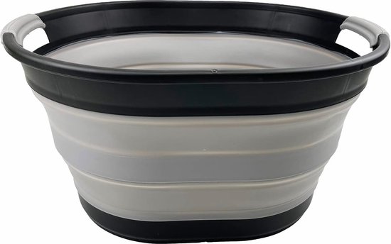 Panier à linge pliable en plastique, baignoire/panier ovale de 23 L – Bacs de rangement pliables/organisateur – Corbeille à linge portable – Panier à linge peu encombrant (noir/alliage gris)
