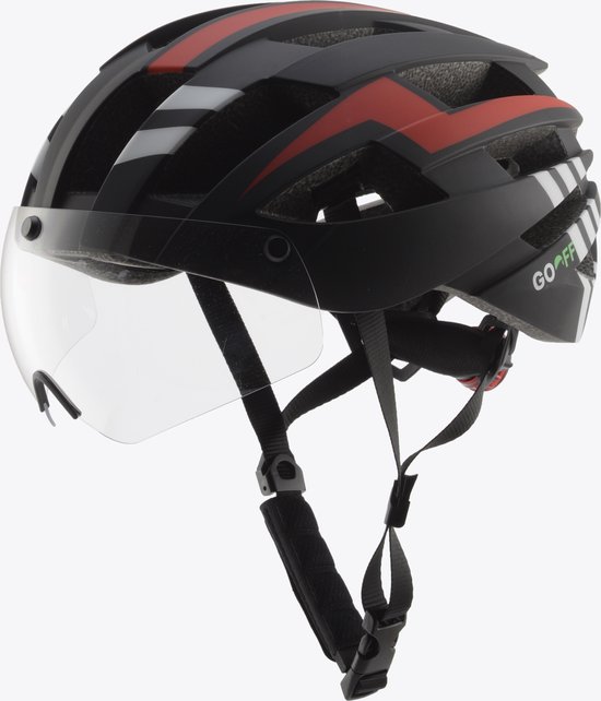 Casque de vélo GOOFF Blitz (visière transparente) 3-en-1 - ventilation maximale - avec lumière LED - rouge taille M