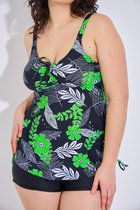Nieuwe collectie Tankini set- Grote maten 2-delige Fashion Tankini- Badmode Badpak Strandkleding Badkleding VH3836- Zwart groen- Maat 46