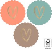 Geboorte - Huwelijk - Valentijn Sluitsticker - Sluitzegel Groot Kartel rand – Gouden Hart | Pastel - Groen – Zand - Beige - Orange | Hartjes - Stickers | Envelop sticker - Geboorte kaart - Cadeauzakje | HOP - Traktatie - Babyshower | DH Collection