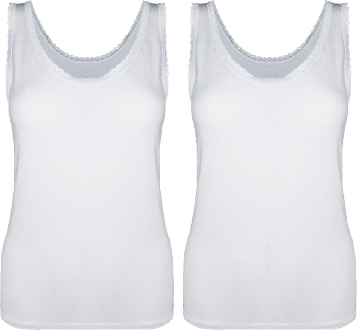 Dames Onderhemd met Kant - 2-Pack - Bamboe Viscose - Wit - Maat L/XL | Zijdezacht, Ademend en Perfecte Pasvorm