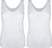 Dames Onderhemd met Kant - 2-Pack - Bamboe Viscose - Wit - Maat L/XL | Zijdezacht, Ademend en Perfecte Pasvorm