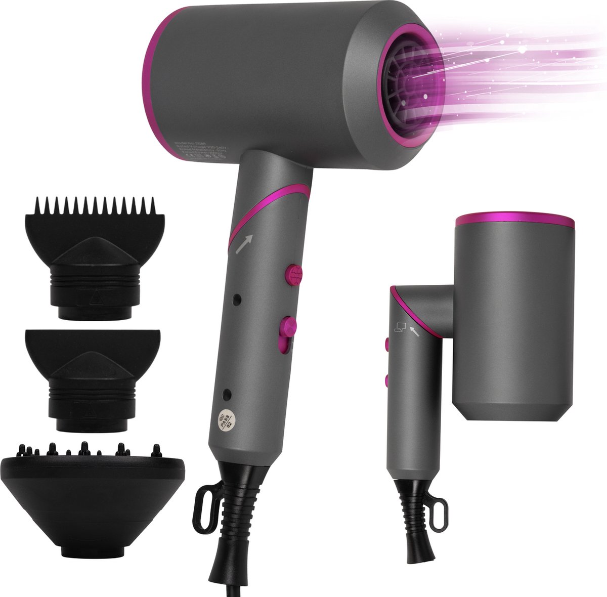 Fohn Met Diffuser Incl. Koude Stand & 3 Opzetstukken - Haarfohn met 3 Warmte en 2 Blaas Standen - Ionische Haardroger - Inklapbaar Reishaardroger - Fohn - €41,99