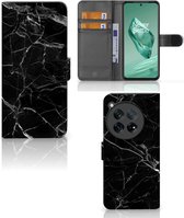 Telefoonhoesje Geschikt voor OnePlus 12 Wallet Book Case Vaderdag Cadeau Marmer Zwart