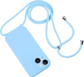 Mobigear Telefoonhoesje geschikt voor Apple iPhone 15 Siliconen | Mobigear Lanyard Hoesje met koord - Blauw