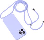 Mobigear Telefoonhoesje geschikt voor Apple iPhone 15 Pro Siliconen | Mobigear Lanyard Hoesje met koord - Paars