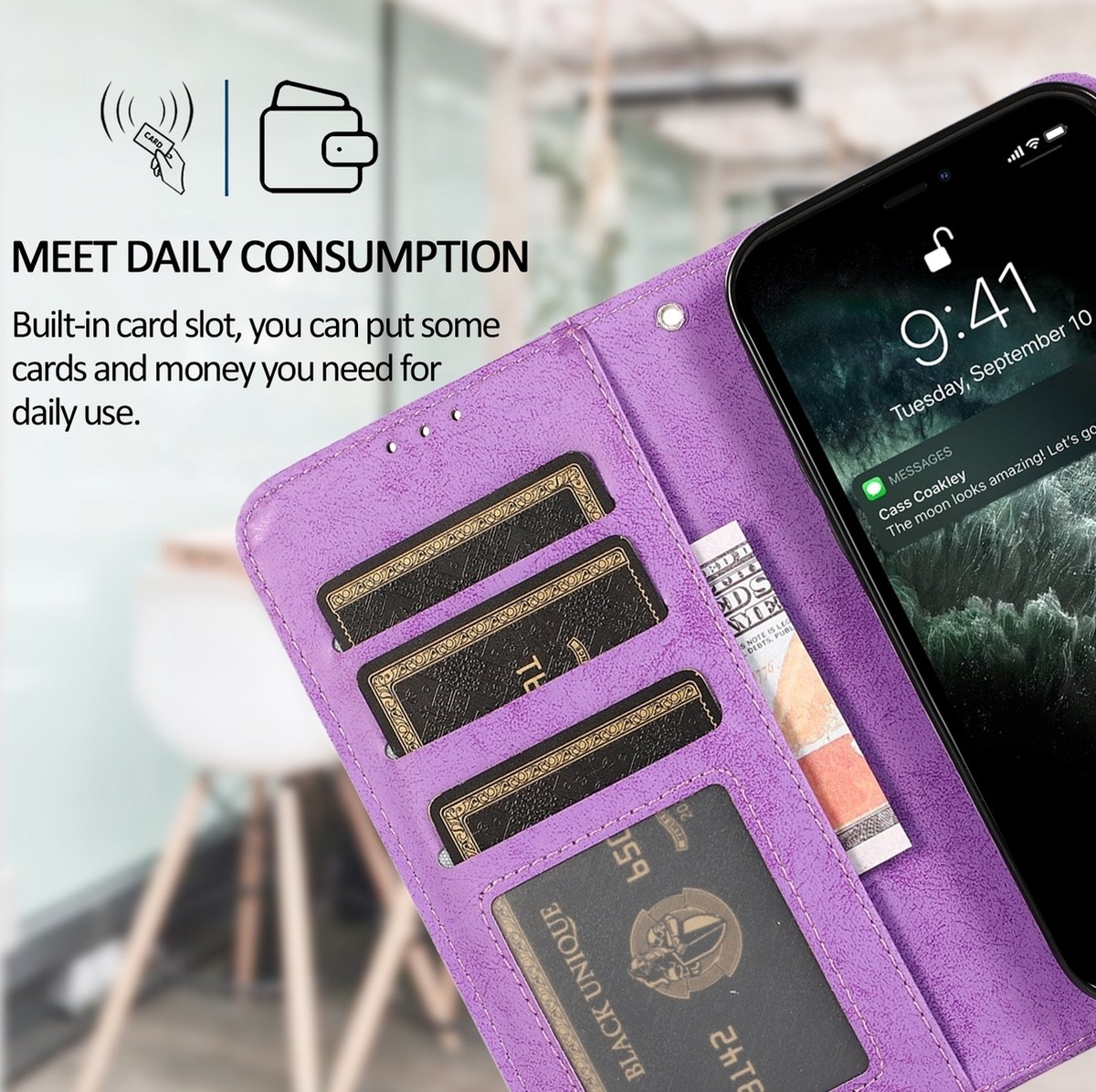 Mobigear Telefoonhoesje geschikt voor Apple iPhone 15 Pro Hoesje | Mobigear Wallet Uitneembare 2in1 Bookcase Portemonnee | Pasjeshouder voor 3 Pasjes | Telefoonhoesje voor Pinpas / OV Kaart / Rijbewijs - Paars
