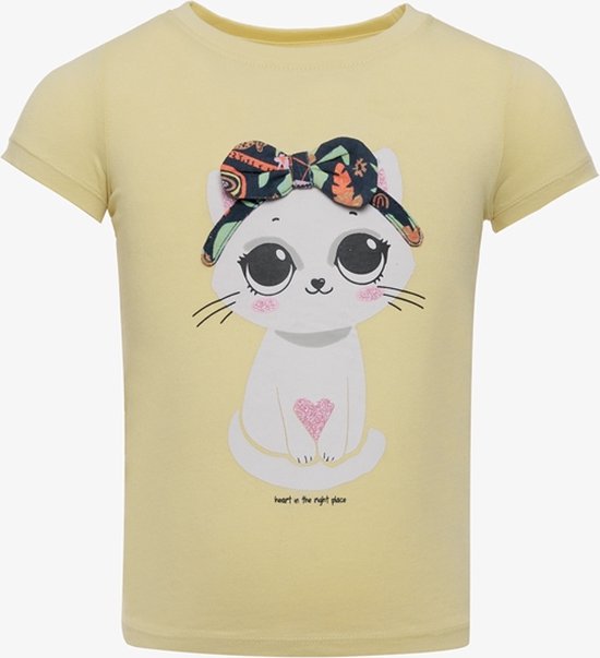 TwoDay meisjes T-shirt met kat geel - Maat 122/128